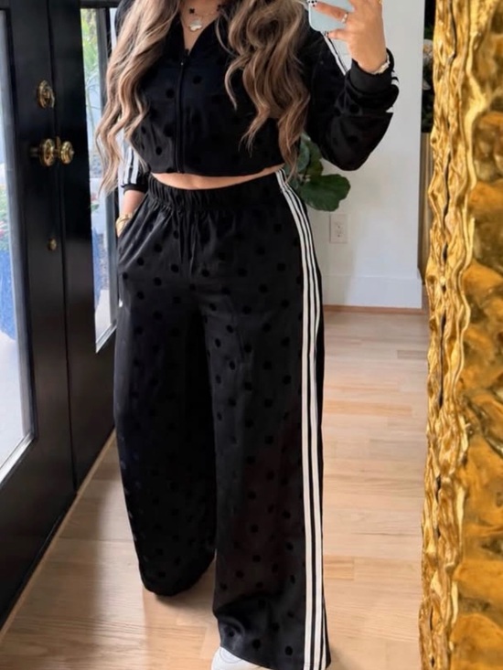 adidas Originals Pants - AUTH!ADIDAS Originals Black Wide-Leg Track Pants and Jacket with White Side Stri